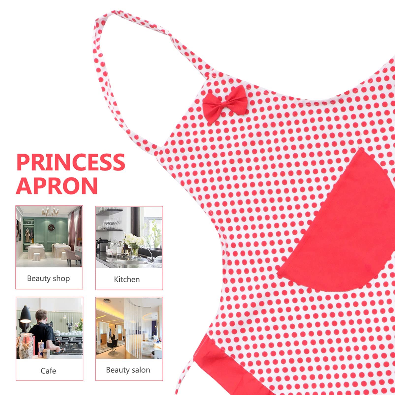 Lovely Home Work Apron Polka Dotted Bowknot Girls Apron Womens Kitchen Cooking Apron with Pocket (Red) โ image 3