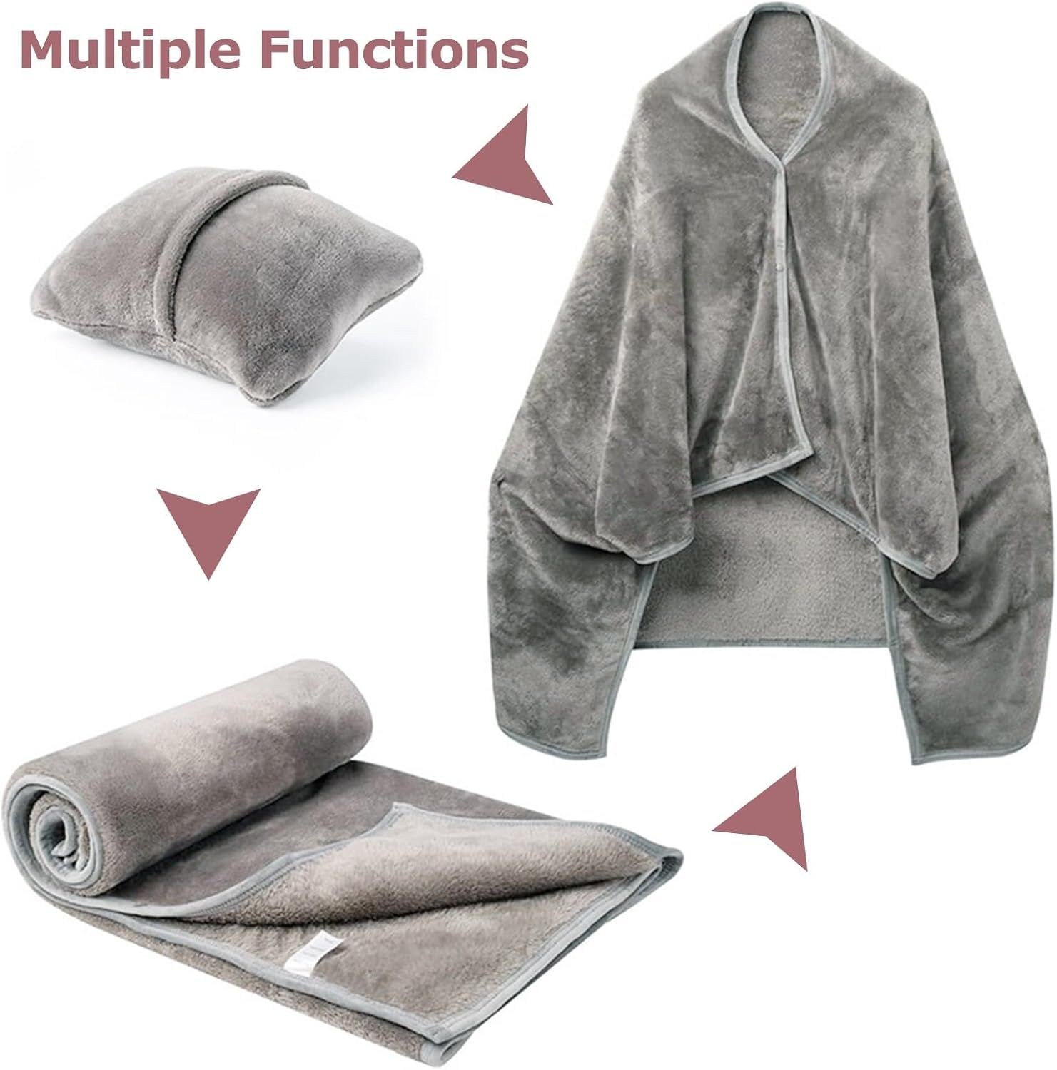 3-in-1 Portable Travel Blanket / Pillow / Wearable Shawl with Snap & Envelope Folding Design - 230GSM Soft Flannel Thickened Nap Blanket for Airplane Office — image 2