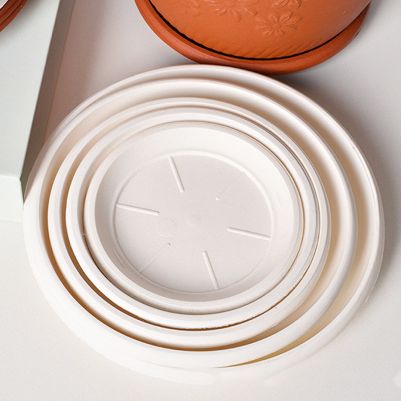 6 Pack Plant Saucer Tray 3.6 inch, Heavy Duty Plastic Pot Plant Drip Trays Saucers for Indoors Outdoor, Plant Water Tray for Planters 5.9" White โ image 4