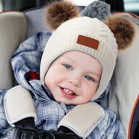 Kids Toddler Winter Pompom Hat Baby Knitted Beanie Hat Faux Fur Pom Beanie Cap for Girls Boys 1-3 Years Old — image 4