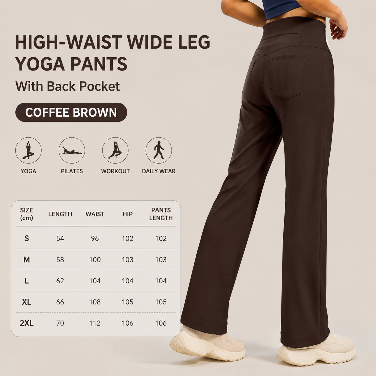Women's High Waisted Straight Leg Yoga Pants (L size) - Coffee Brown, Relaxed Full Length Fit with Rear Waist Pocket for Yoga, Pilates, Walking and โ image 5