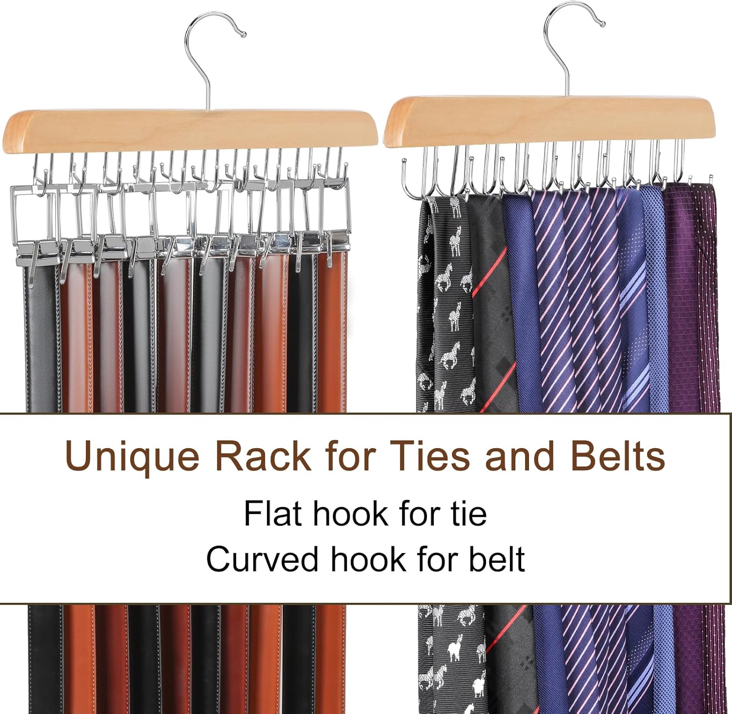 TOPIA HANGER 20 Hooks Belt Tie Hanger Space Saving for Closet, 2 IN 1 Belt Ties Racks Max 30 Belts with 30 Ties Capacity, Curved with Flat Hooks for — image 3