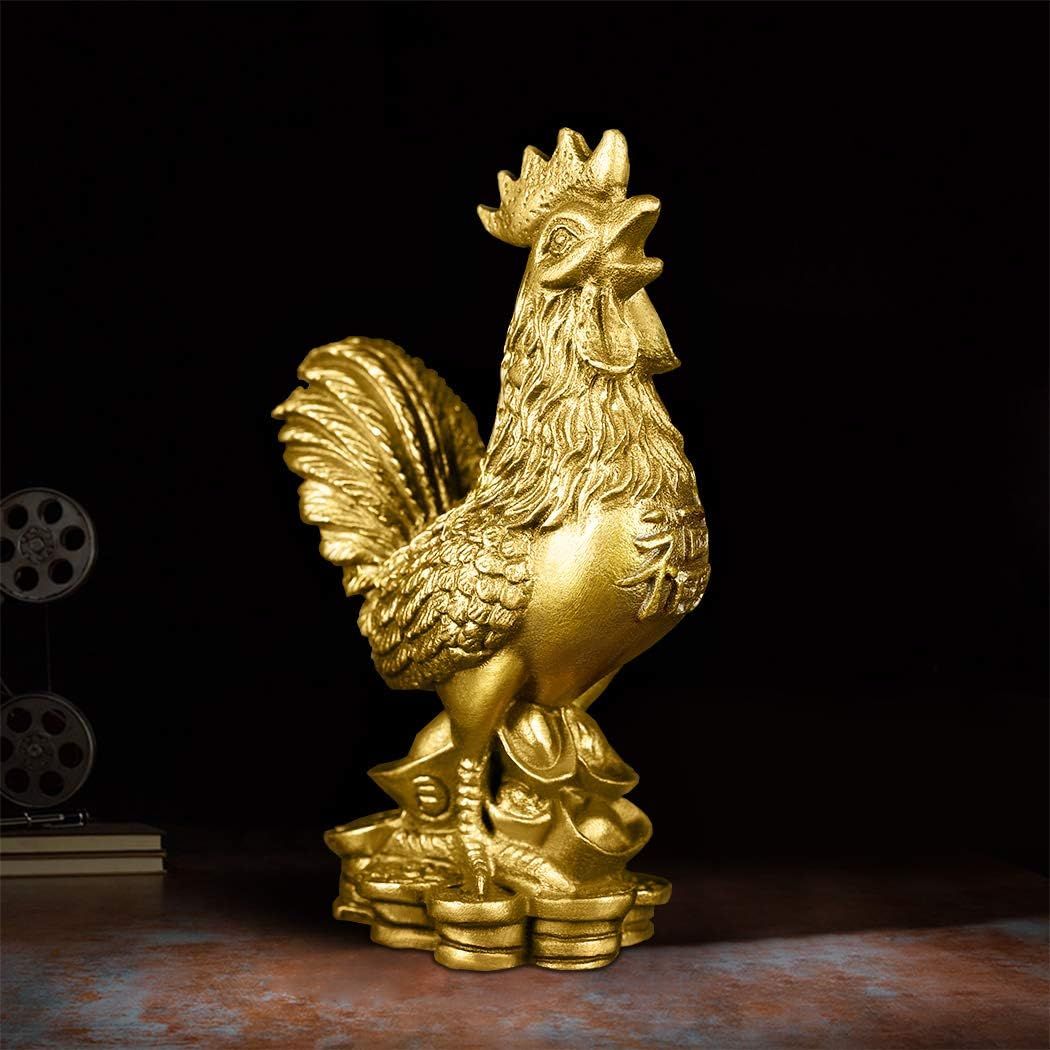 Auspicious Rooster Statue Ingots Wealth Feng Shui Sculpture Home Office Chinese Zodiac Decorative Ornament Business Gift Collection