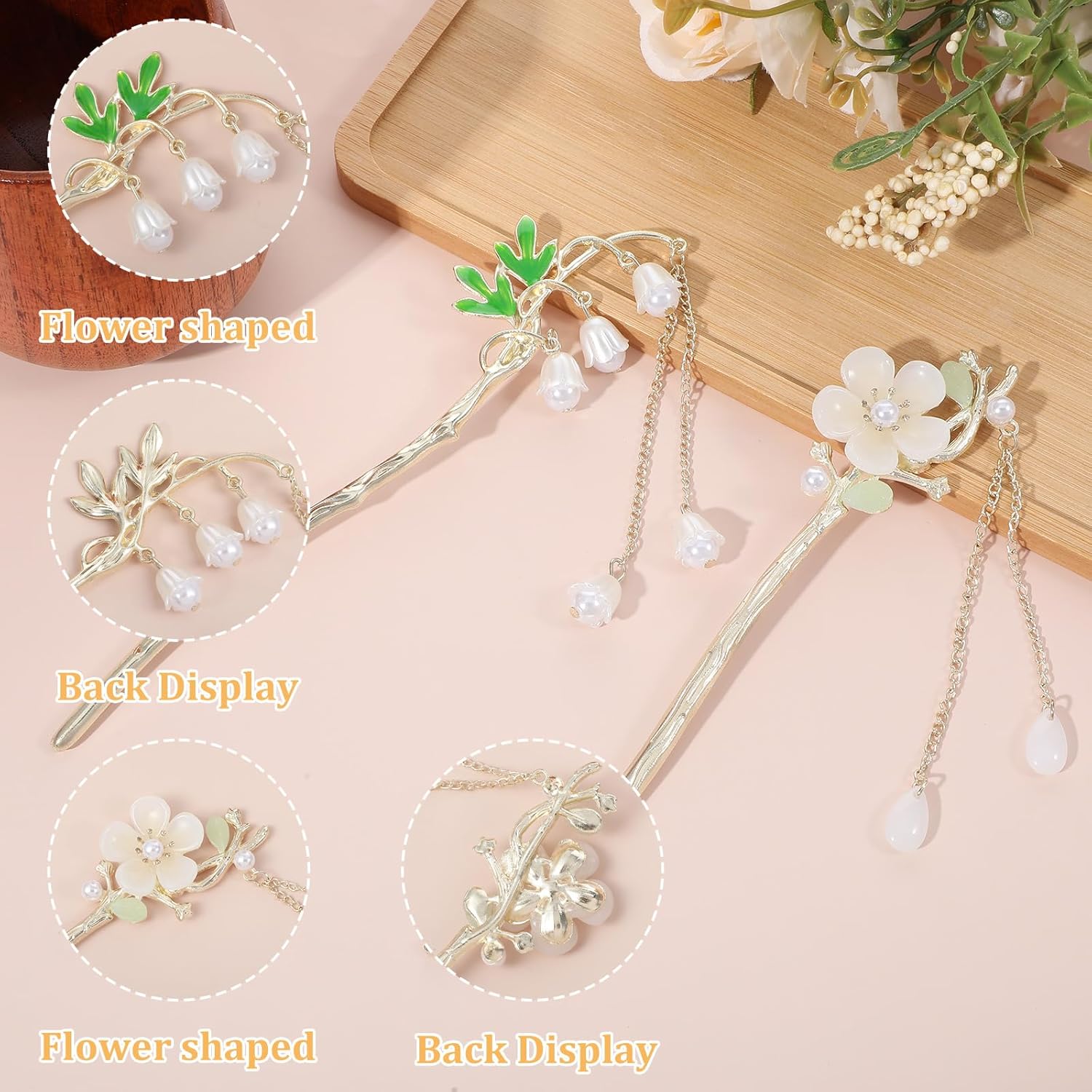 2PCS Chinese Hair Sticks,Lily of the Valley Hairpin Fringed Flowers Decor Hairstick for Women Headdress Fork for Women Hanfu Accessories — image 2