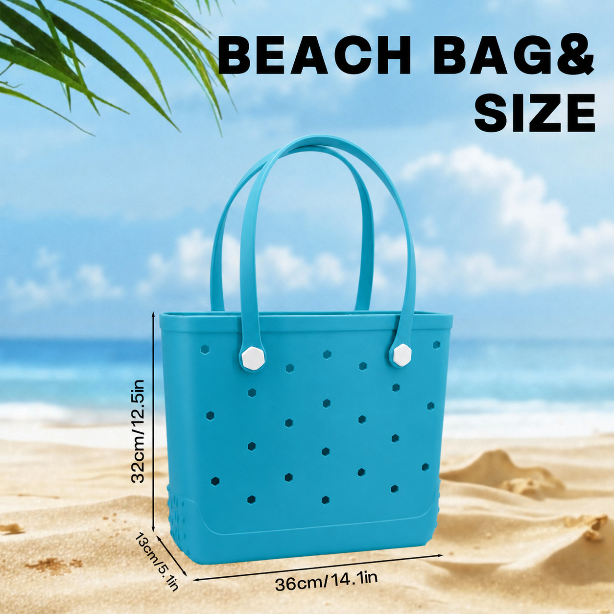 Waterproof Hexagon Mesh Beach Bag - Large Capacity Travel Storage Tote for Swimwear Towel Sunglasses - Lake Blue Medium 37x32x13cm — image 6