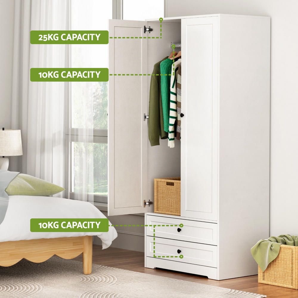 Artiss Wardrobe Clothes Closet Storage Organizer with 2 Doors White — image 6