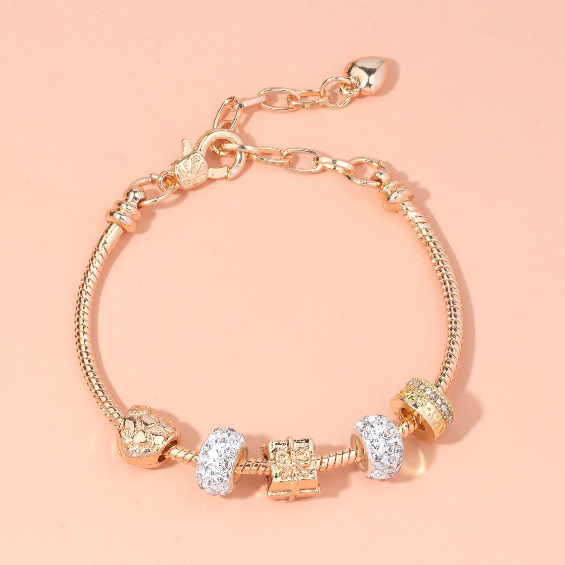 Rose Gold Crystal & Heart Charm Bracelet(rose gold,16cm) โ image 2