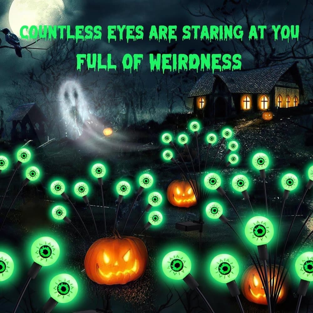 4-Pack Solar Halloween Eye Lights for Garden and Patio Decoration, Waterproof, 1/4, Green — image 2