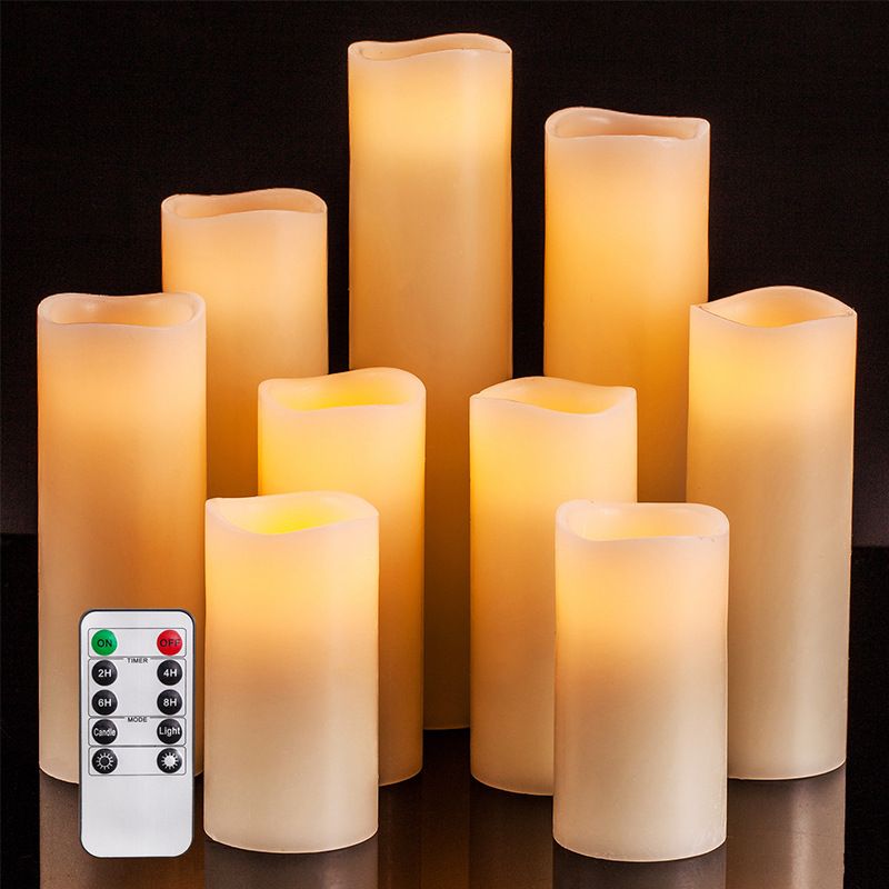 Flameless Candles Battery Operated Candles Flickering, Outdoor Waterproof LED with Remote Control and Timer, Ivory, Set of 9