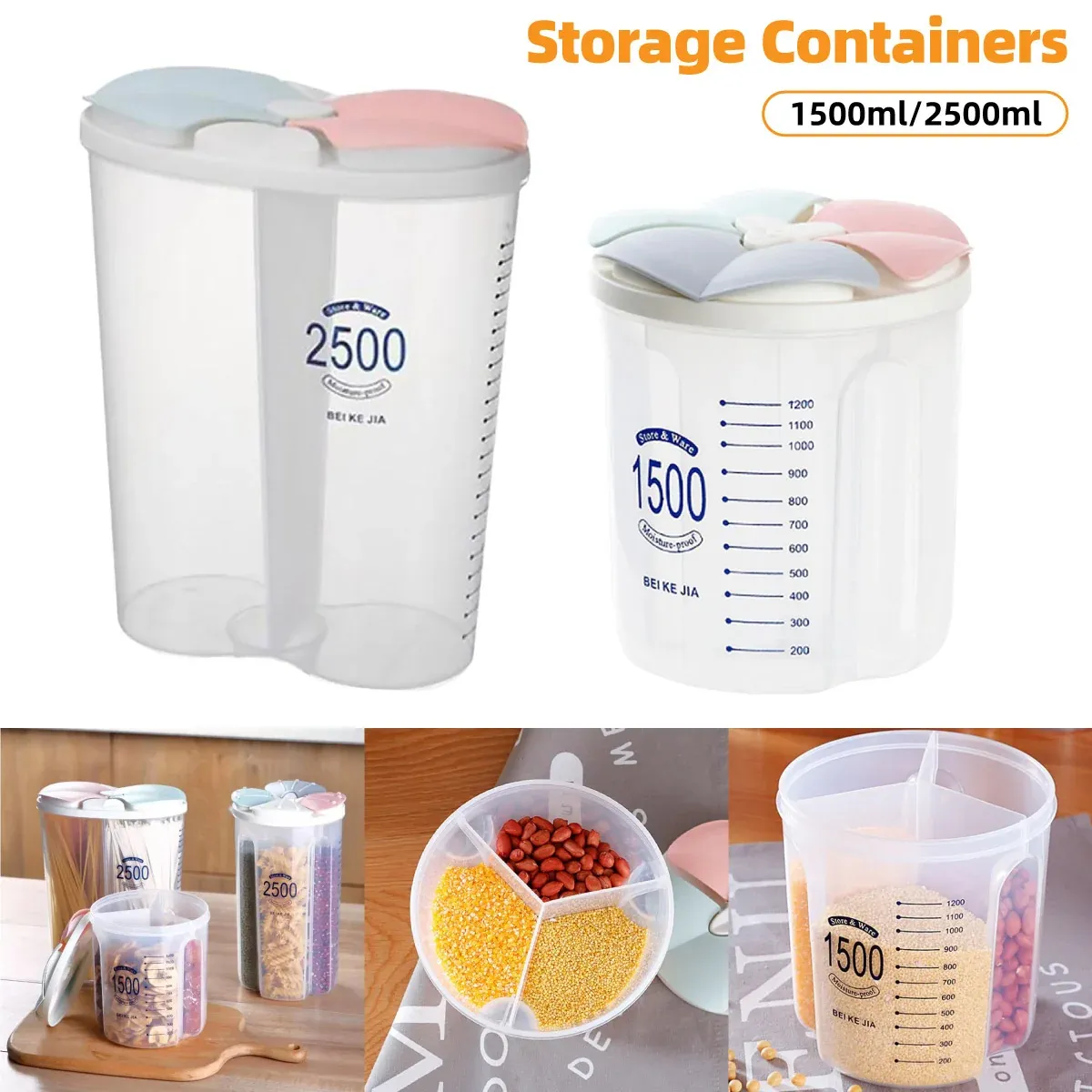 Kitchen Storage Box Transparent with Lid Food Container Tank Pantry Organizer - 1500ML — image 2