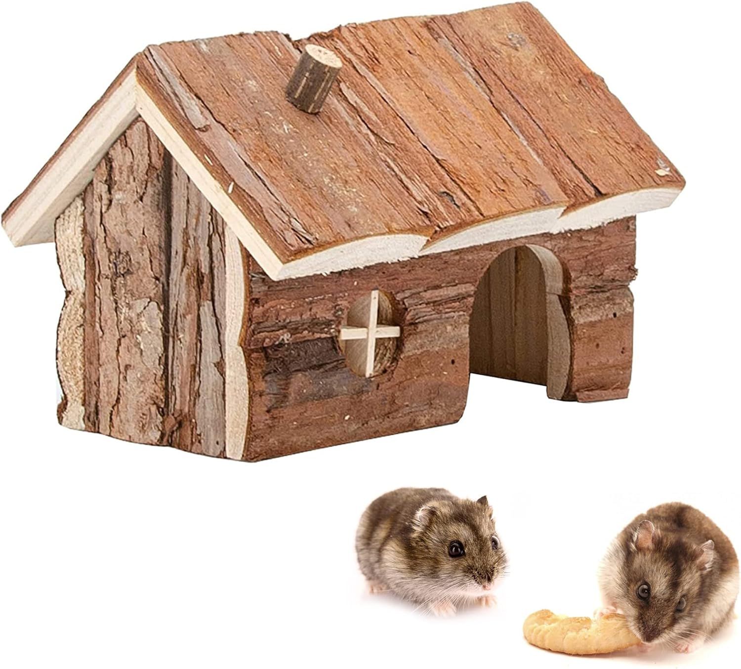 Hamster Wooden Hideout House Natural Pet Rats Climbing Play Hut Hideaway Room for Dwarf Hamster, Mouse, Rat,Gerbil and Other Pet Small Animals（15*11*12cm）