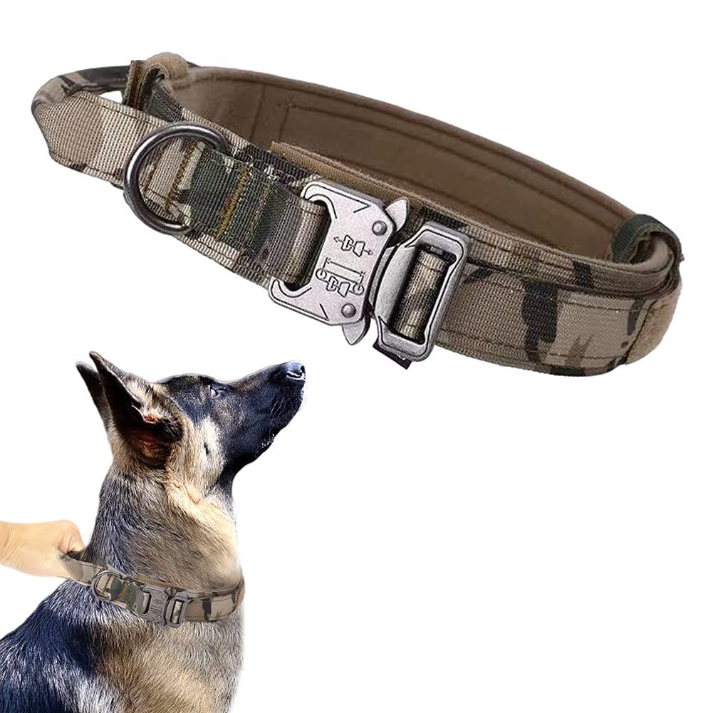 Tactical Dog Collar Military Dog Collar Adjustable Nylon Dog Collar Heavy Duty Metal Buckle with Handle for Dog Training