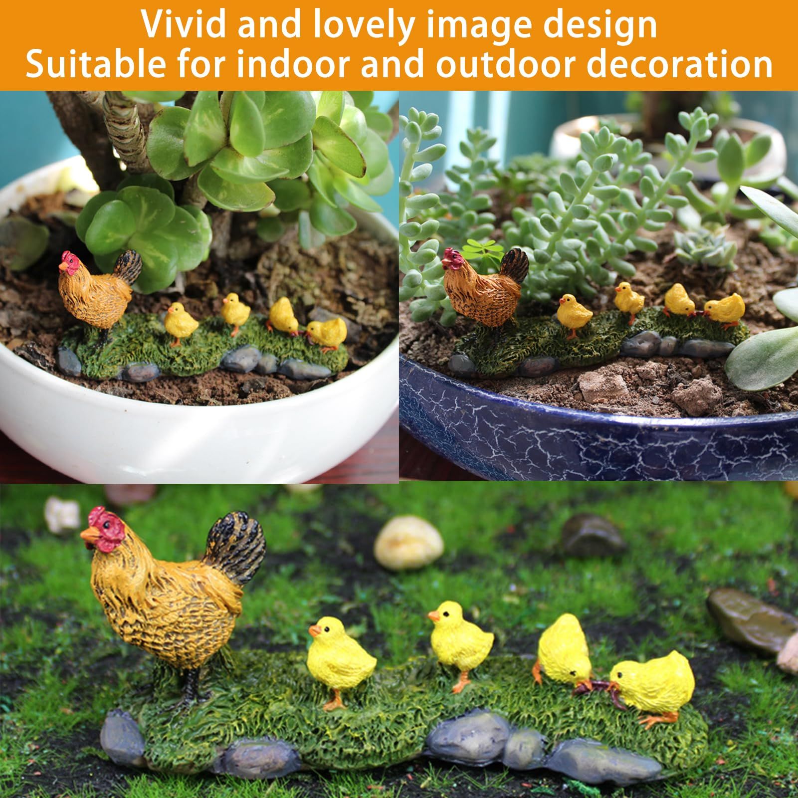 Mini Chicken Statue,Chicken Yard Decor Yellow Chickens Resin Small Chicks Garden Statues and Figurines for Outdoor Lawn Garden — image 3