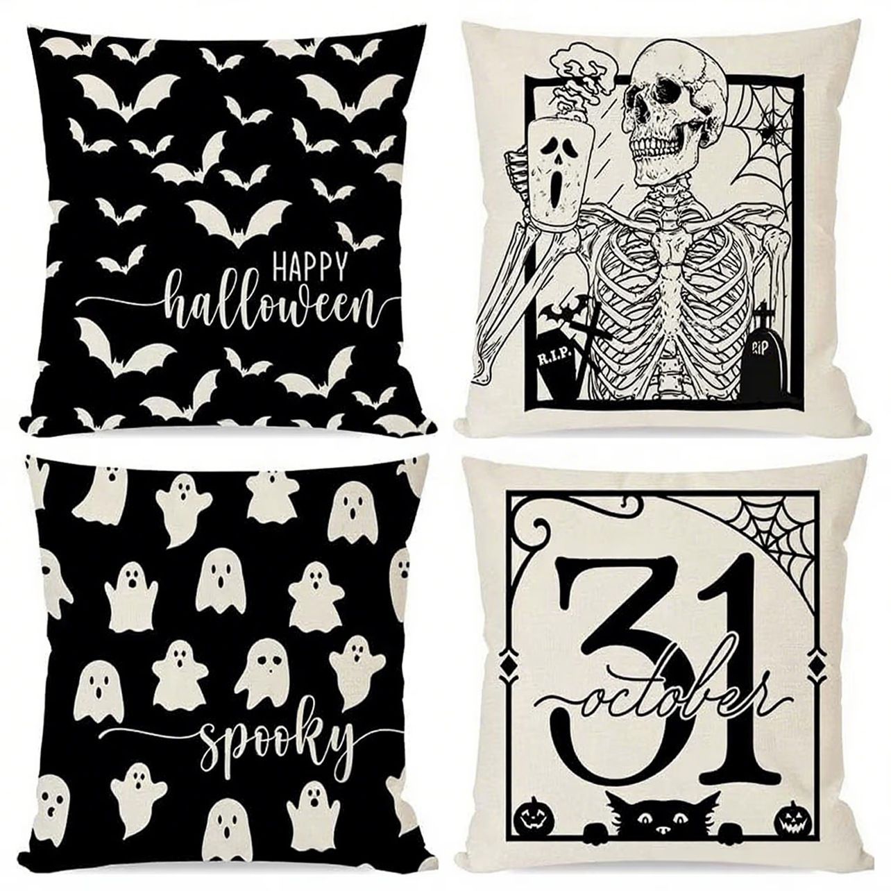 4PC Themed Household Pillow Cover Fit For Christmas & Halloween, Style‑102, Suitable For Sofa, Living Room, Bedroom, 45 × 45cm, Pillow Insert Not Included
