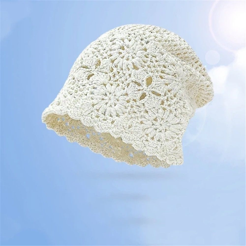 Women Cotton Crochet Slouchy Beanie Hat Handmade Knit Cap, Crochet Travel Photography Knitted Hat Beige โ image 5