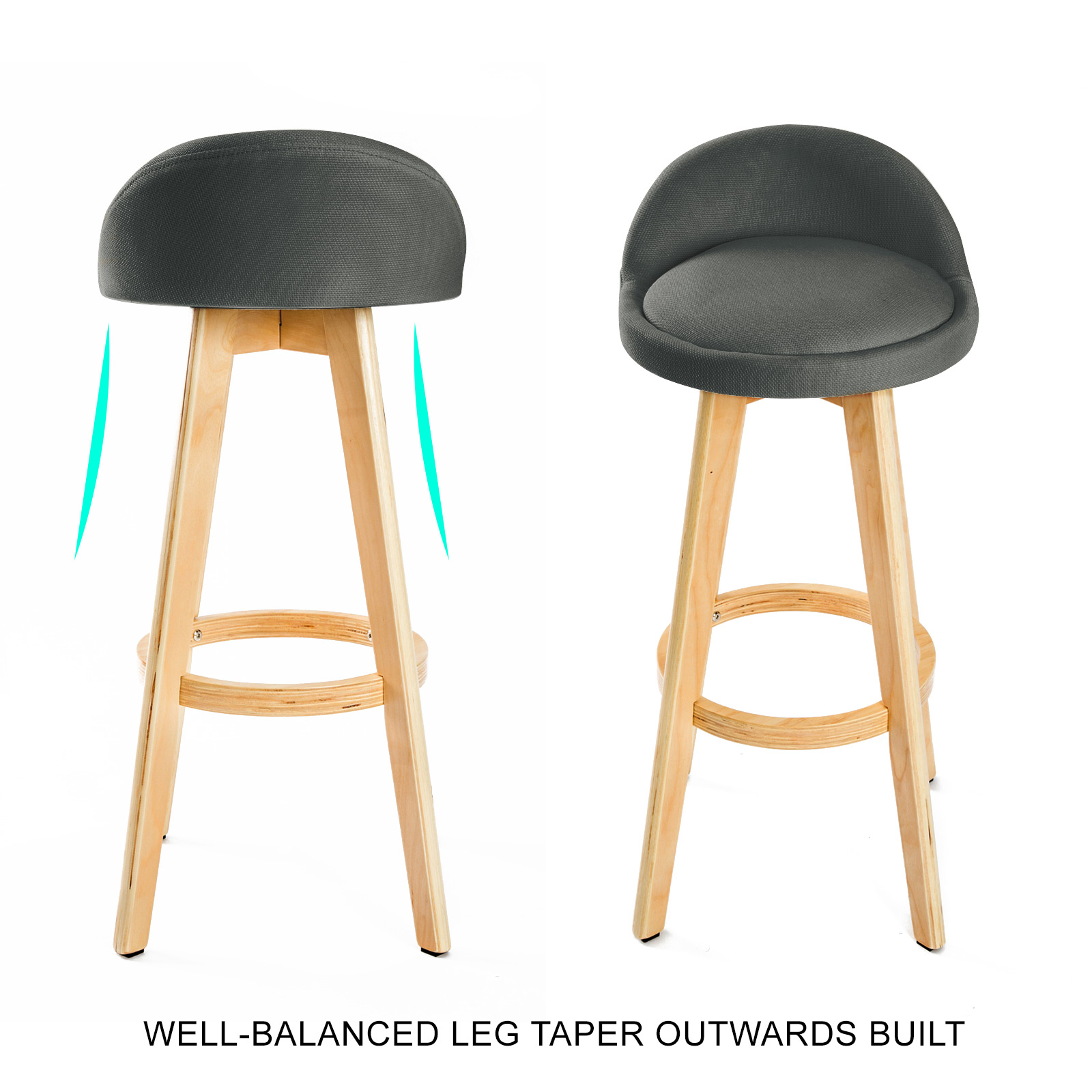 2X Wooden Bar Stool Dining Chair Fabric LEILA 72cm GREY โ image 4