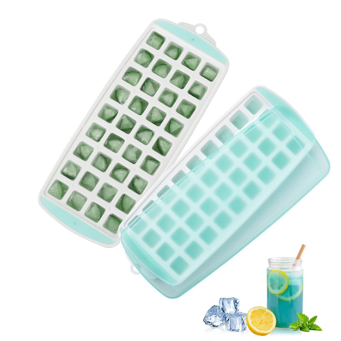 4 Pack Mini Ice Cube Trays with Lid, Stackable Ice Trays Set for Freezer, Molds Easy Release Crushed Ice Cube for Chilling Whiskey