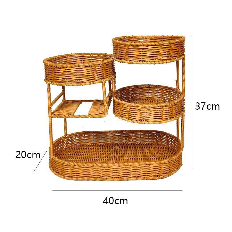 Imitation Rattan Fruit Basket Multi-Layer Fruit Basket Snack Storage Candy - Light Brown - Size L โ image 3