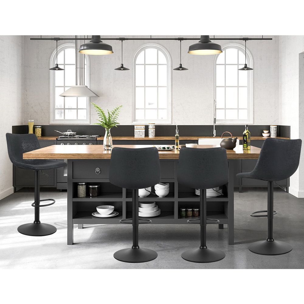 Artiss 2x Bar Stools Vintage Leather Swivel Gas Lift Black โ image 6