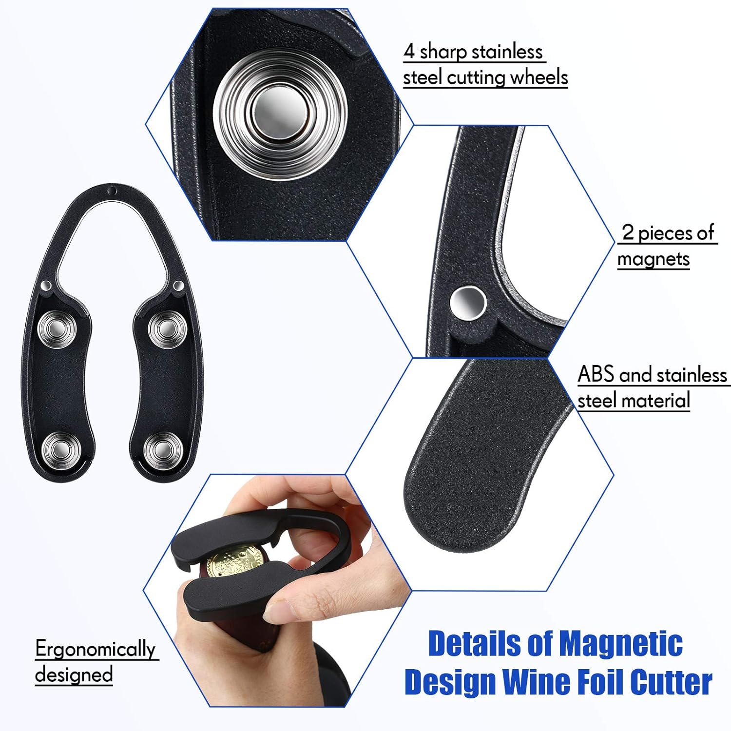 Foil Cutter for Wine Bottles Magnetic Black Wine Foil Tools Stainless Steel ABS Cutters Bottle Opener Top Removes Effortlessly Design for Outdoor Indoor โ image 3