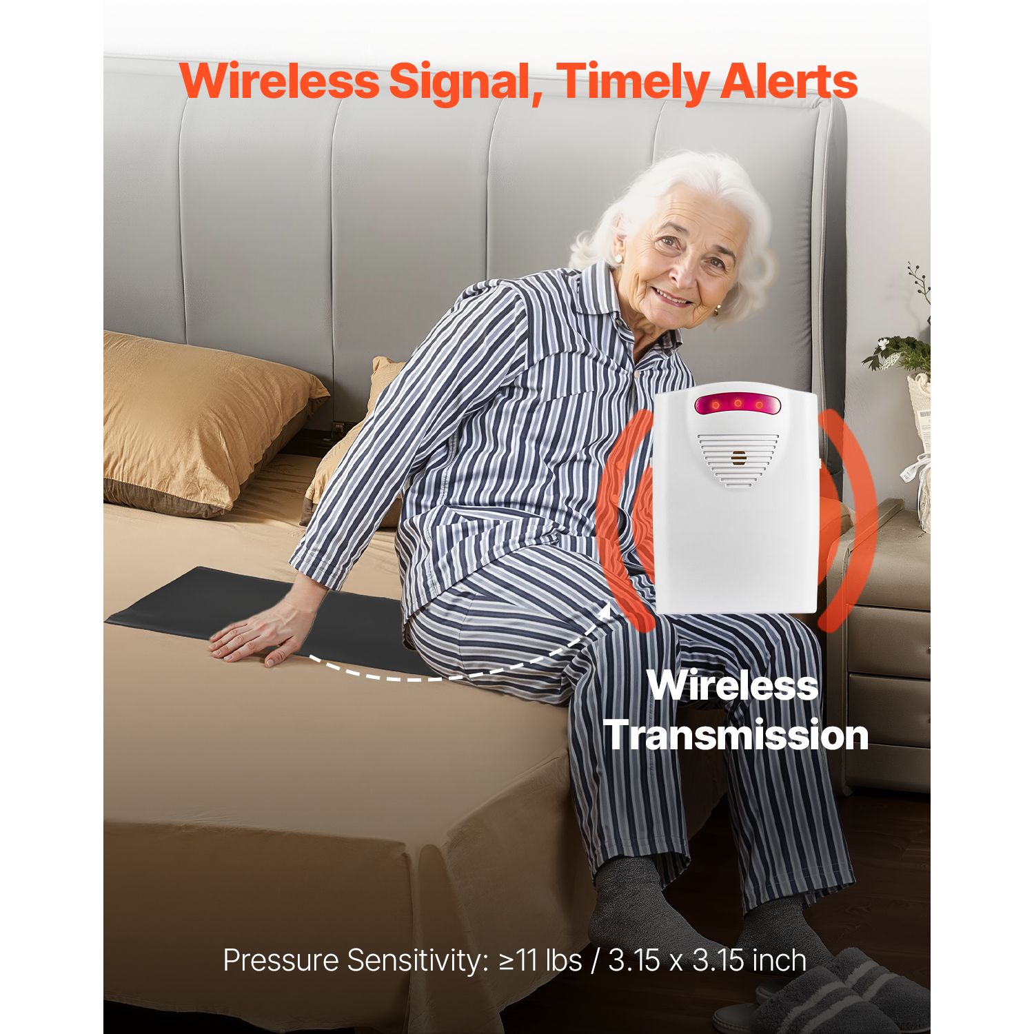 Bed Alarm System for Elderly Adults, 14 x 30-inch Wireless Bed Sensor Pad with Pager, Safety Bed Alarms and Fall Prevention Pad for Home, Hospital โ image 2