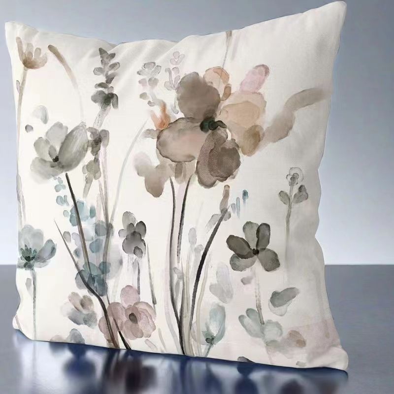 Grey Teal Floral Pillow Covers 18x18 Inch Watercolor Flower Couch Pillow Cases Rustic Abstract Modern Throw Pillows Set of 4 — image 3