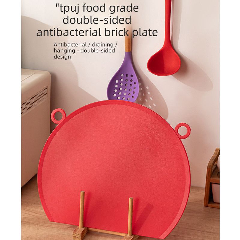 D Shape Double Sided Antibacterial Cutting Board Non Slip Kitchen Chopping Board with Draining Back-red โ image 2