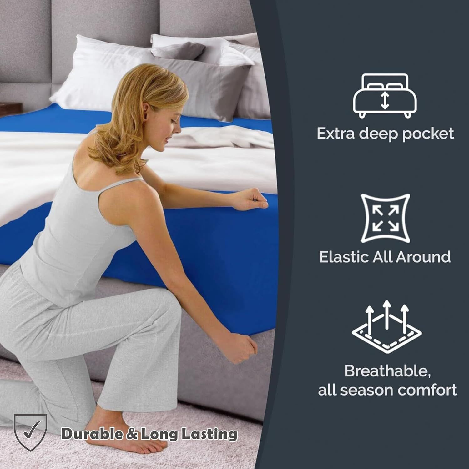 Hotel Quality Fitted Sheet - 1 Piece Fitted Sheet -Breathable Bedding - Wrinkle, Fade, Stain Resistant- 16inch/40cm Deep Pocket Fitted Bed Sheet-Wrinkle and — image 2