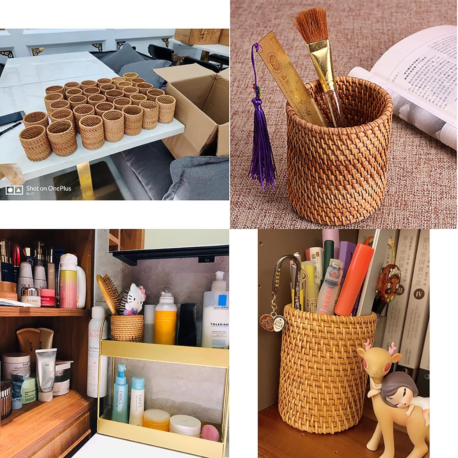 2 Pack Rattan Pencil Holder, Handmade Pen Cup Makeup Brushes Holder, Woven Vine Desk Organizer Pen Container Box โ image 3