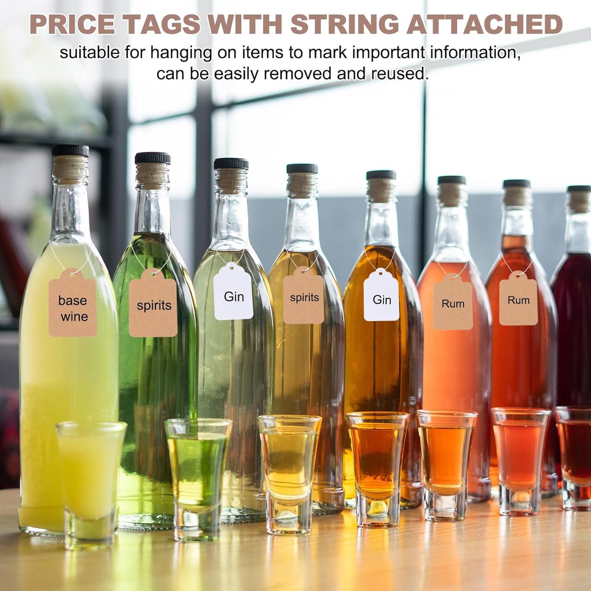 300 pcs - Price tags Hang Tags with String - 15 x 25 mm - Hangtag - Tags - Brown - Kraft Cardboard Labels - Labels — image 3