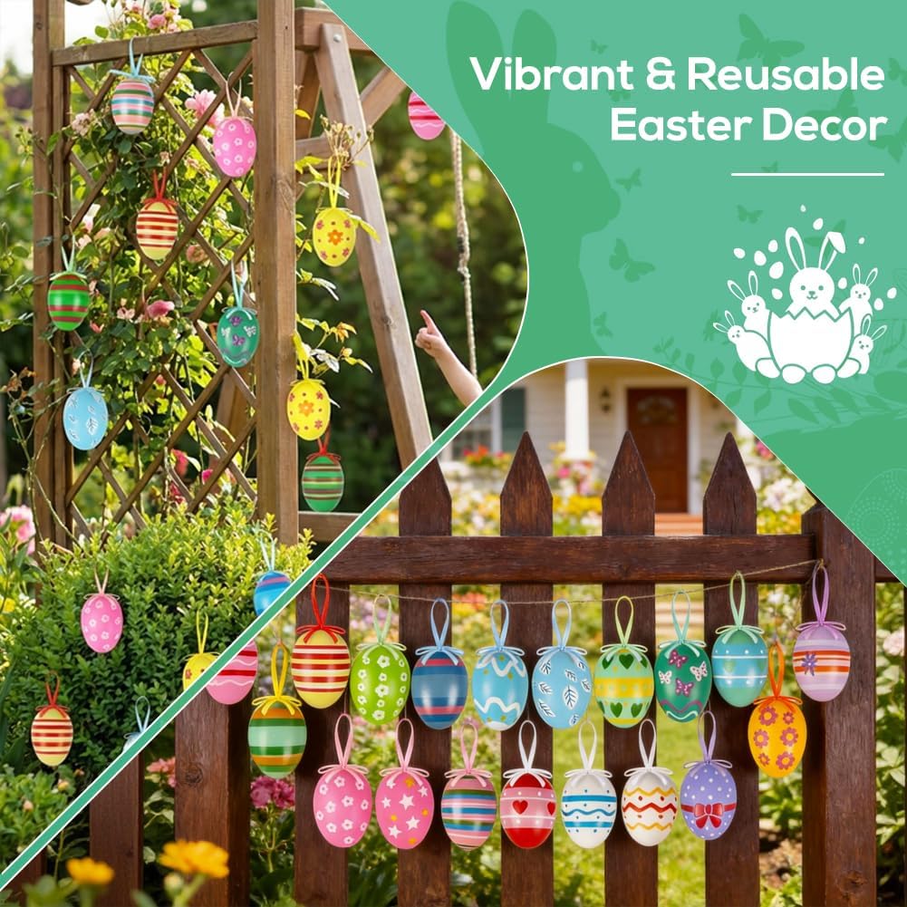 24PCS Hanging Easter Eggs – Reusable Plastic Easter Egg Decorations for Tree Ornaments, Basket, Party & Home Decor (5g Each, 4cm x 6cm) — image 4