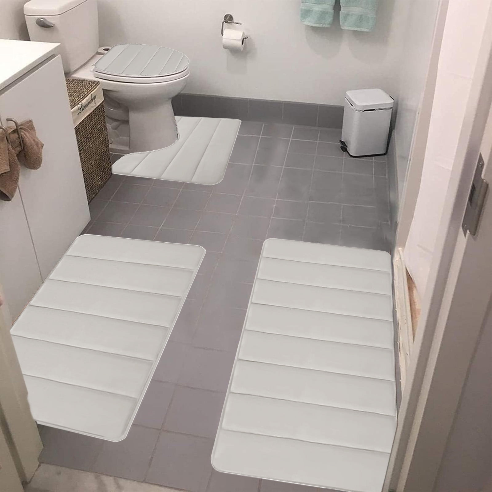 Memory Foam Toilet Rug, Non-Slip Bathroom Rugs, Toilet Rugs U Shaped Washable, Commode Contour Rug, Soft Comfortable Super Water Absorption #4_Beige — image 4