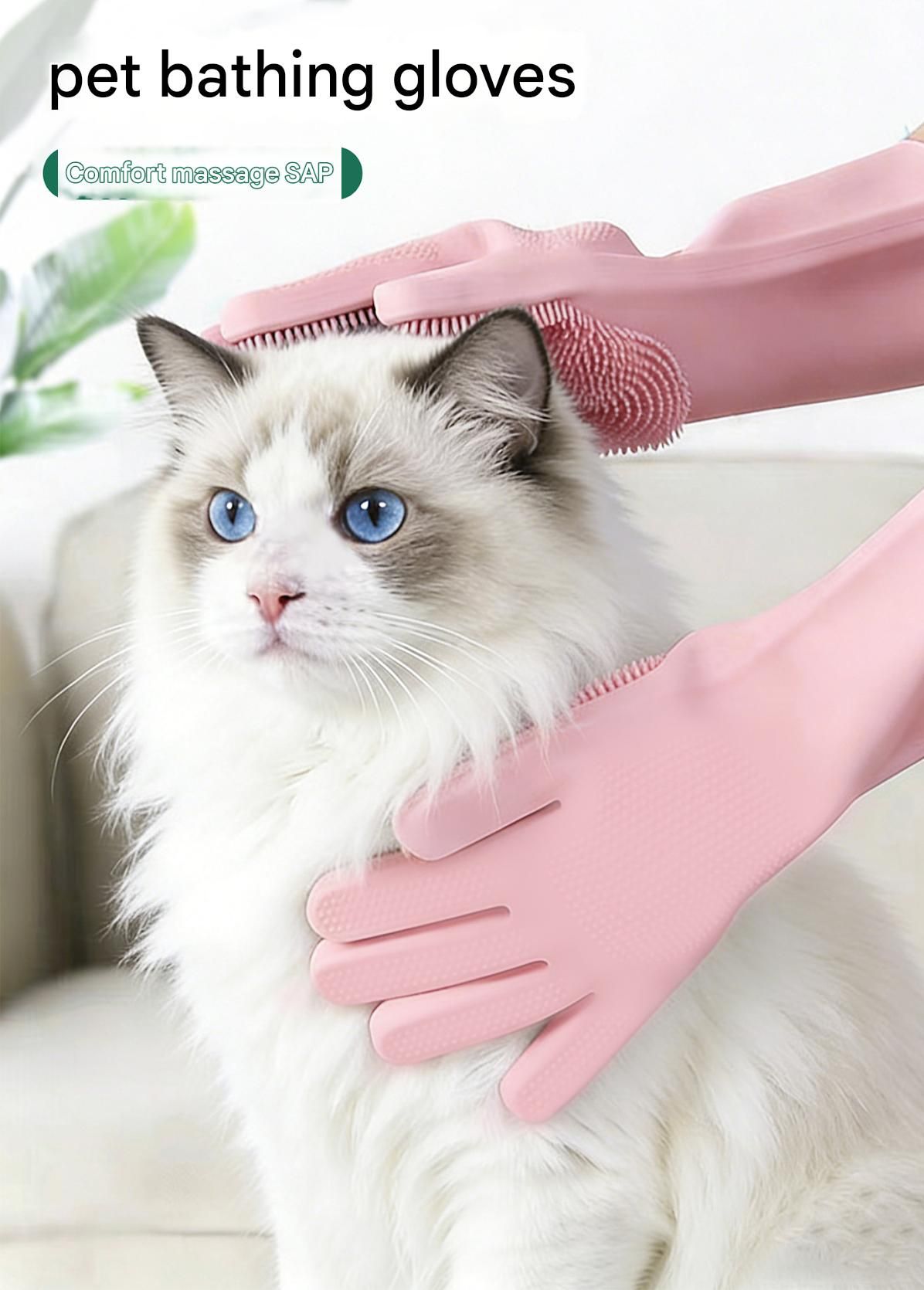 Grey Silicone Pet Bathing Gloves - Pink Double-Sided Design for Cats and Dogs - Gentle Massage, Easy Lather, Durable and Waterproof, Ideal for Pet Grooming and โ image 2