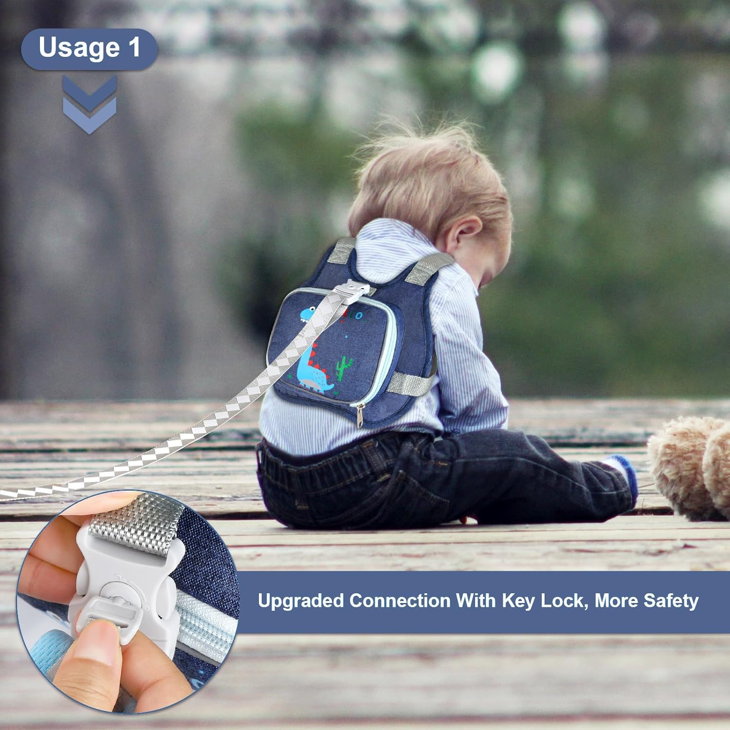 Toddler Harness Leash+ Anti Lost Wrist Link, Cute Dinosaur Kids Harness with Leash, Foldable Child Leash Baby Walking Wristband Assistant Strap Belt Hold Baby — image 5