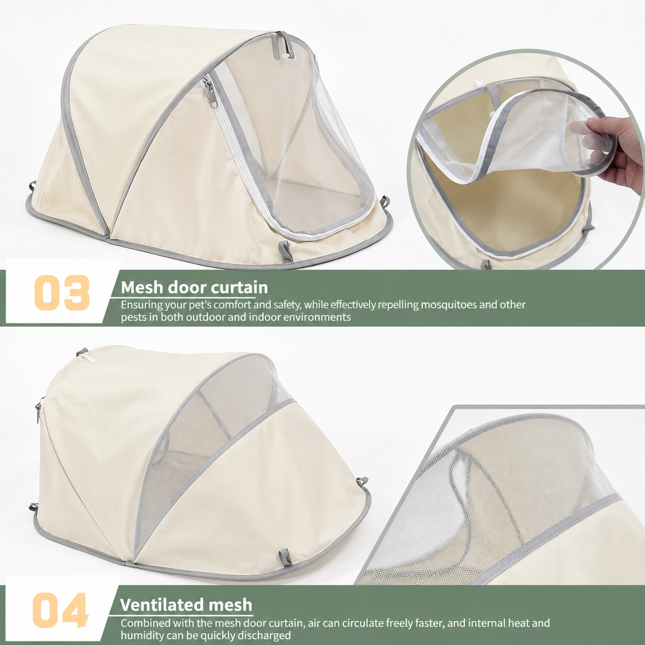 Foldable Portable Pet Tent – Breathable Oxford Fabric Puppy & Kitten House for Indoor Rest and Outdoor Camping, Equipped with Mesh Door and Ground Stakes for — image 6