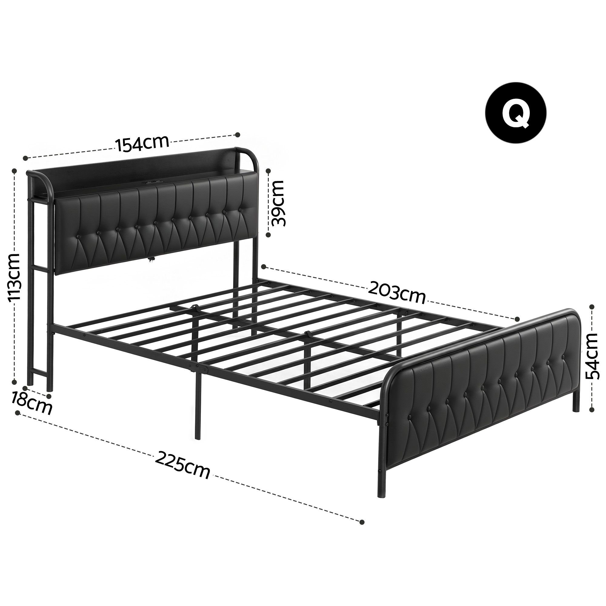 Artiss Queen Bed Frame with Storage Headboard SAA Certified Charging Station โ image 2