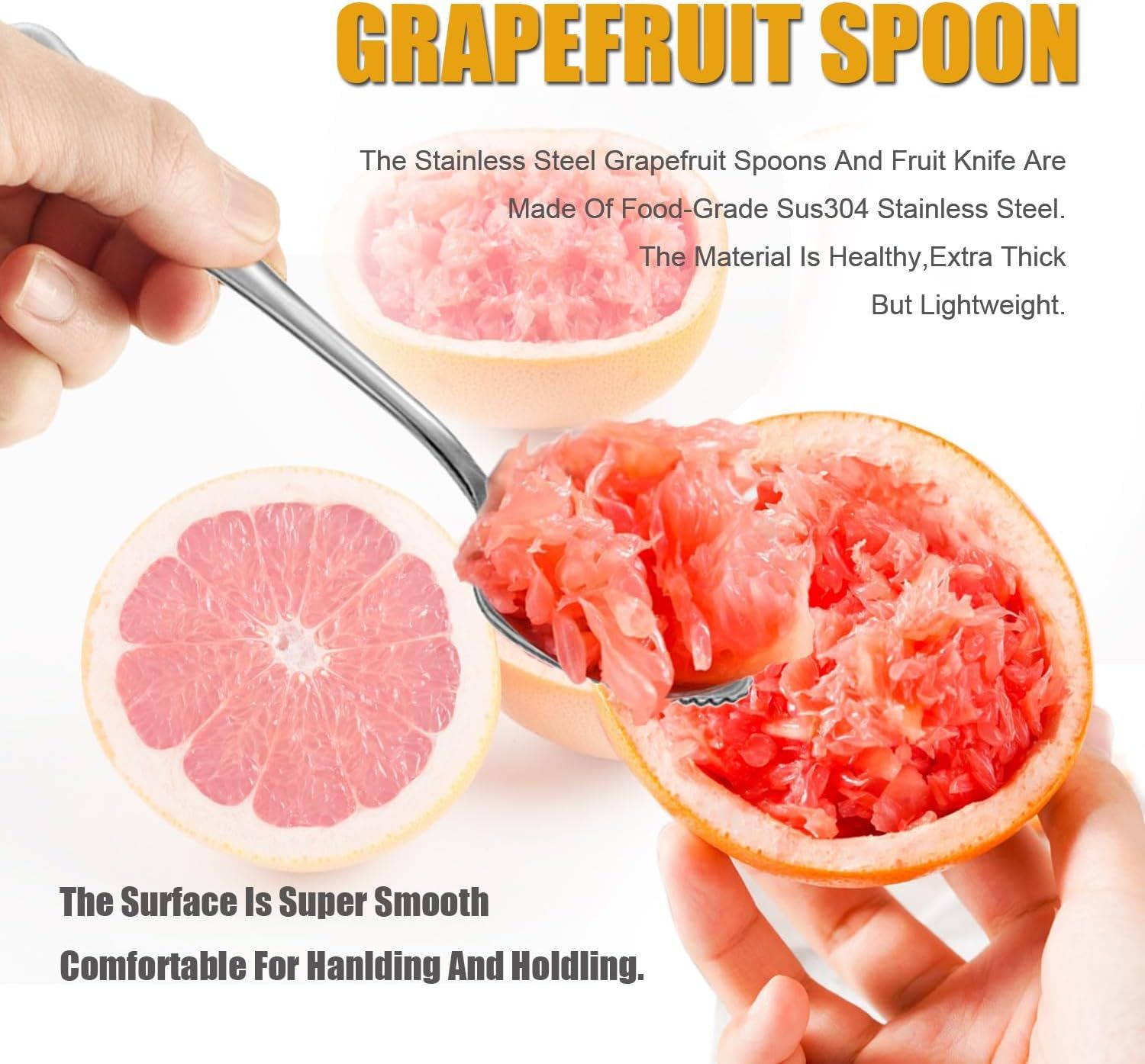Grapefruit Spoons Serrated Edge Knife Stainless Steel Utensil Tool Dessert Spoon for Citrus Lemon Kiwi Salads Melon Lime Pitaya Apple Fruit Puree (Silver) — image 2