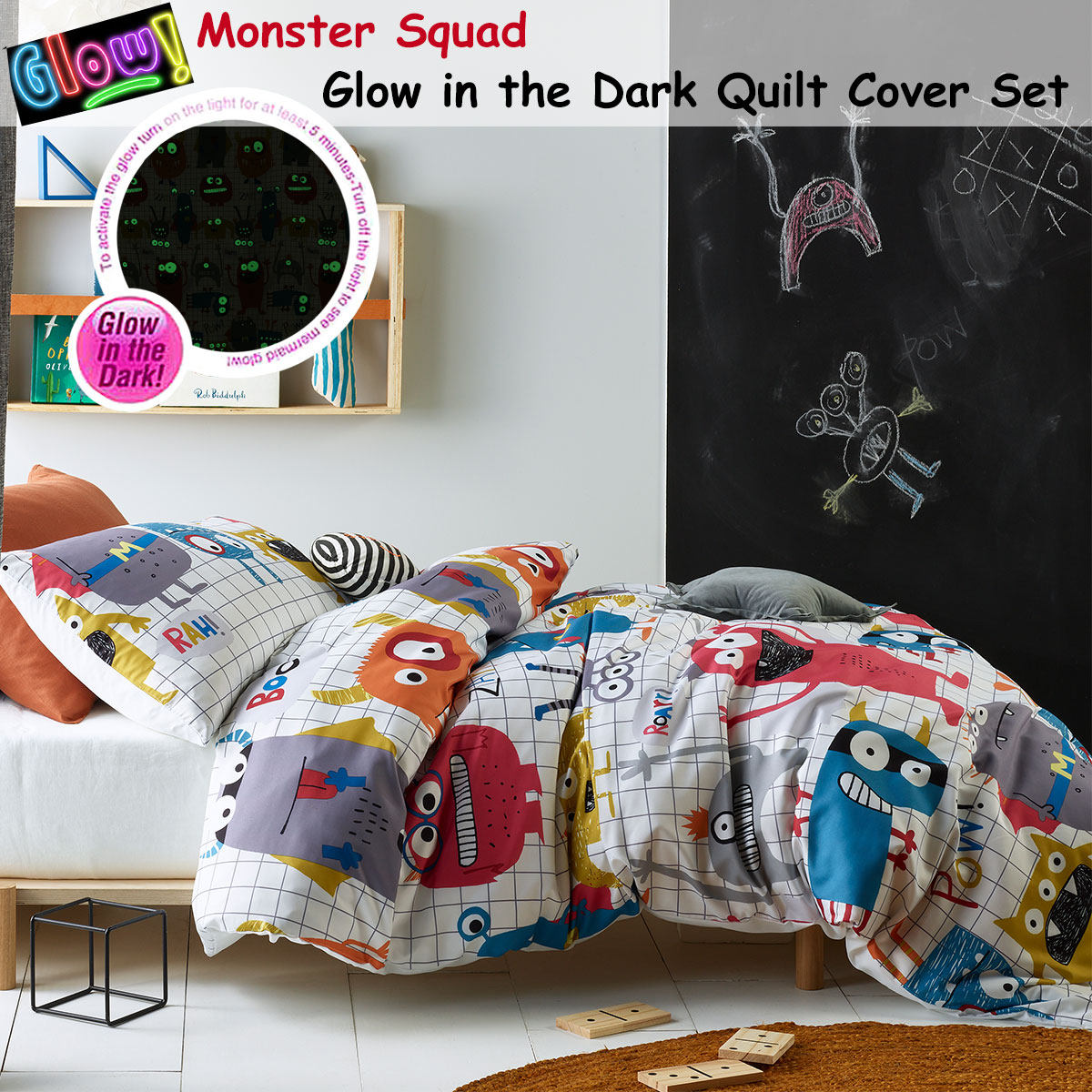 Happy Kids Monster Squad Glow in the Dark Quilt Cover Set Single — image 2