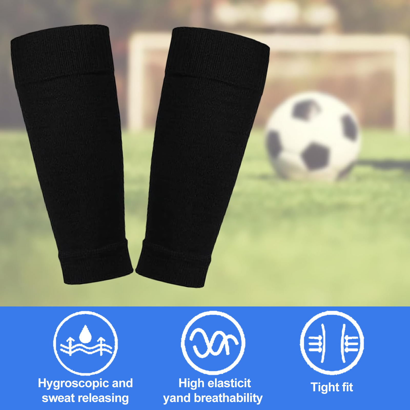 Football Socks with Shin Guards 2 Pairs Black for Children's Football Matches — image 5