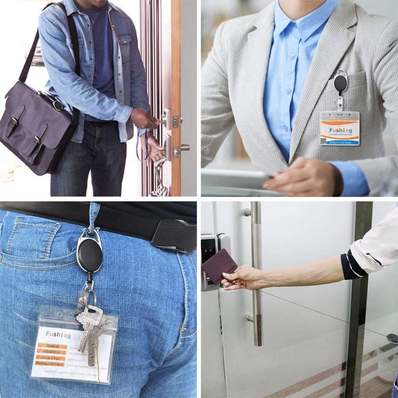 5 Pack Badge Holders, Retractable Badge Reel with Carabiner Belt Clip and Key Ring for ID Card Name Holder and Keychain — image 3