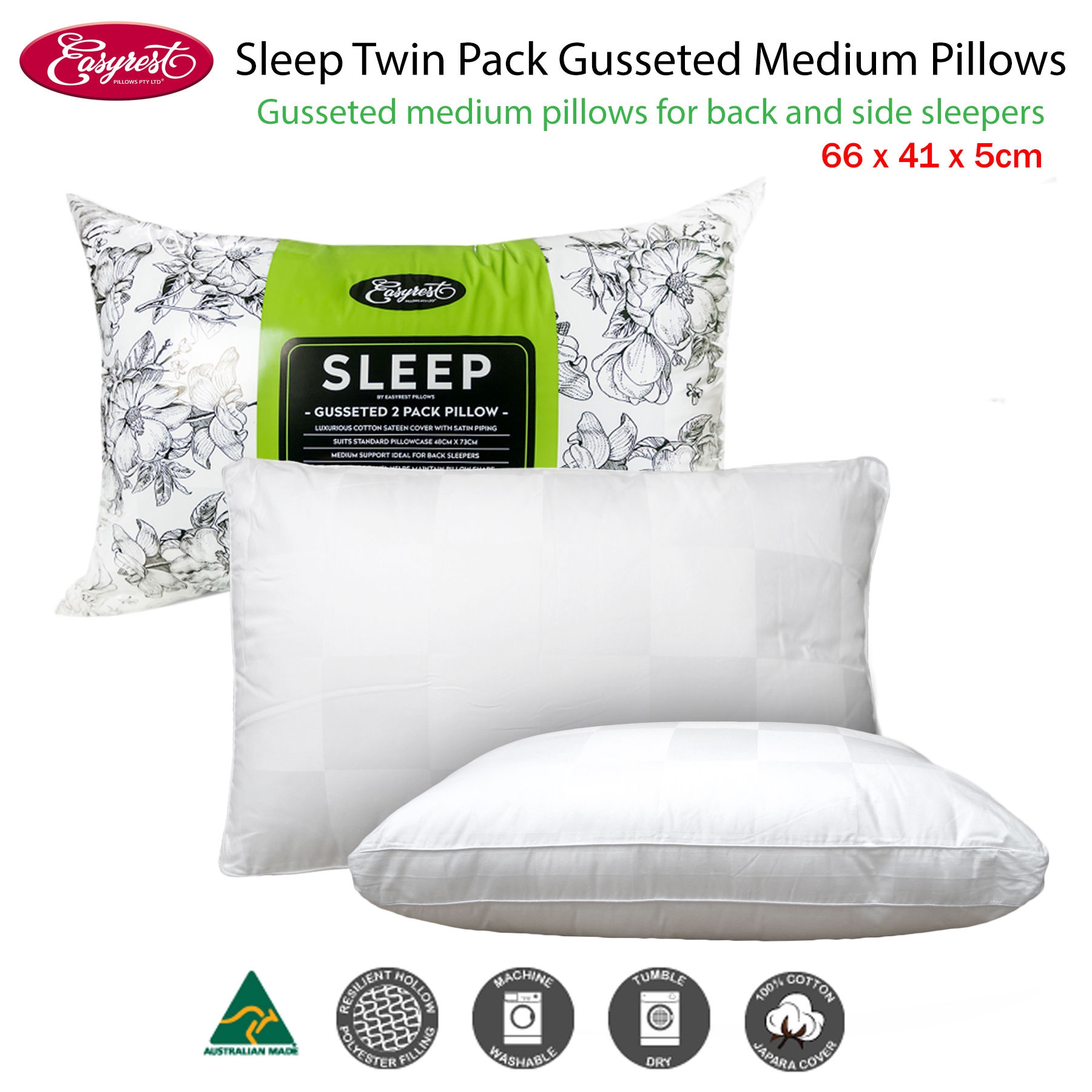 Easyrest Sleep Twin Pack Gusseted Medium Standard Pillows — image 2