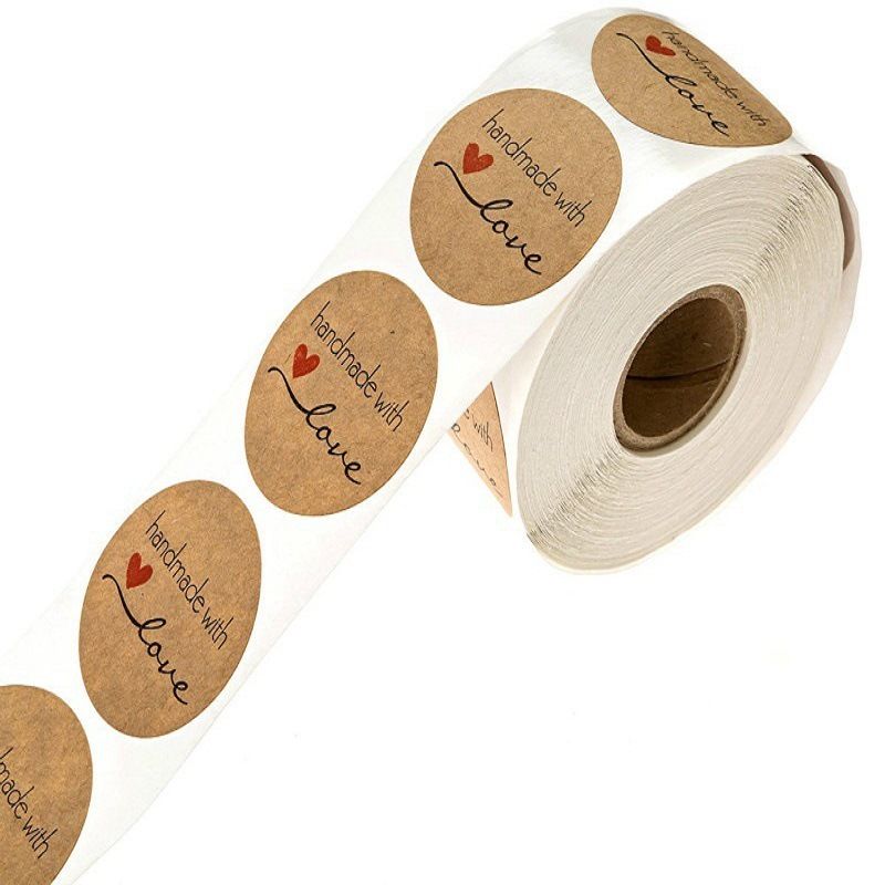 500pcs 1.5 Inch Kraft Handmade with Love Stickers Roll Baking Stickers Self-Adhesive Stickers Labels Roll Decor Tags โ image 4