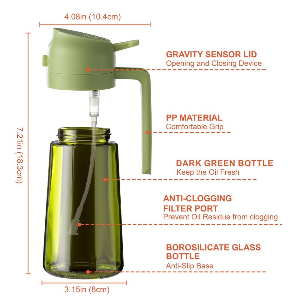16oz/470ml Glass Olive Oil Sprayer for Cooking β 2 in 1 Olive Oil Dispenser Bottle for Kitchen Gadgets and Air Fryer Accessories, Salad, BBQ - Black β image 4