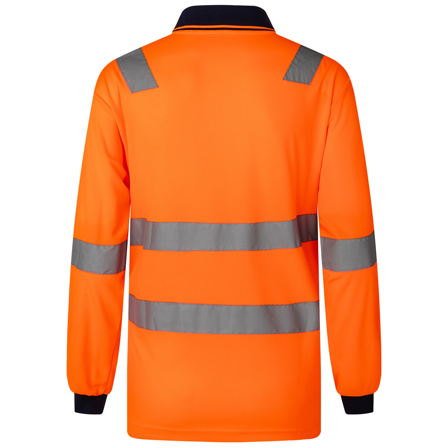HI VIS Long Sleeve Workwear Shirt w Reflective Tape Cool Dry Safety Polo 2 Tone, Fluoro Orange / Navy, L โ image 2