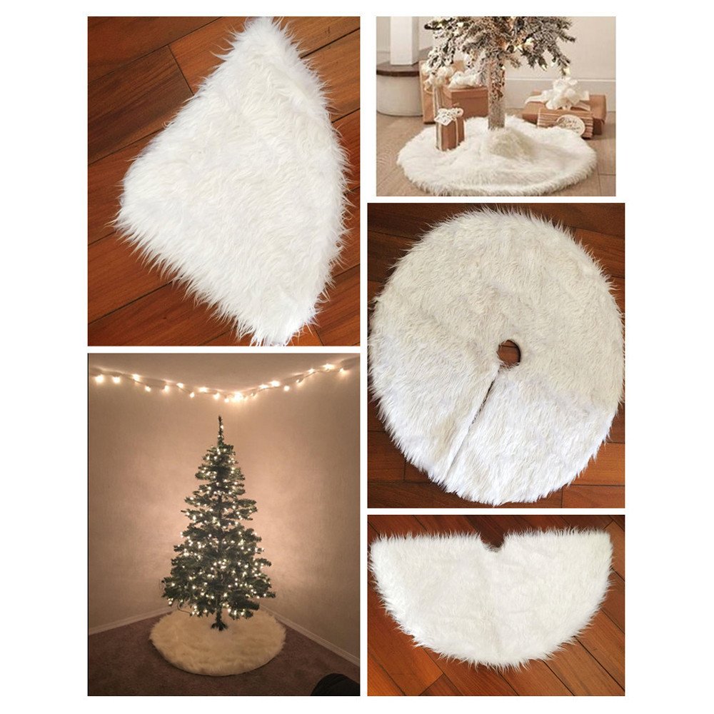 60/78/90/122cm Christmas Snow Plush Tree Skirt Xmas Base Floor Mat Cover Decor, 122cm (48") — image 4
