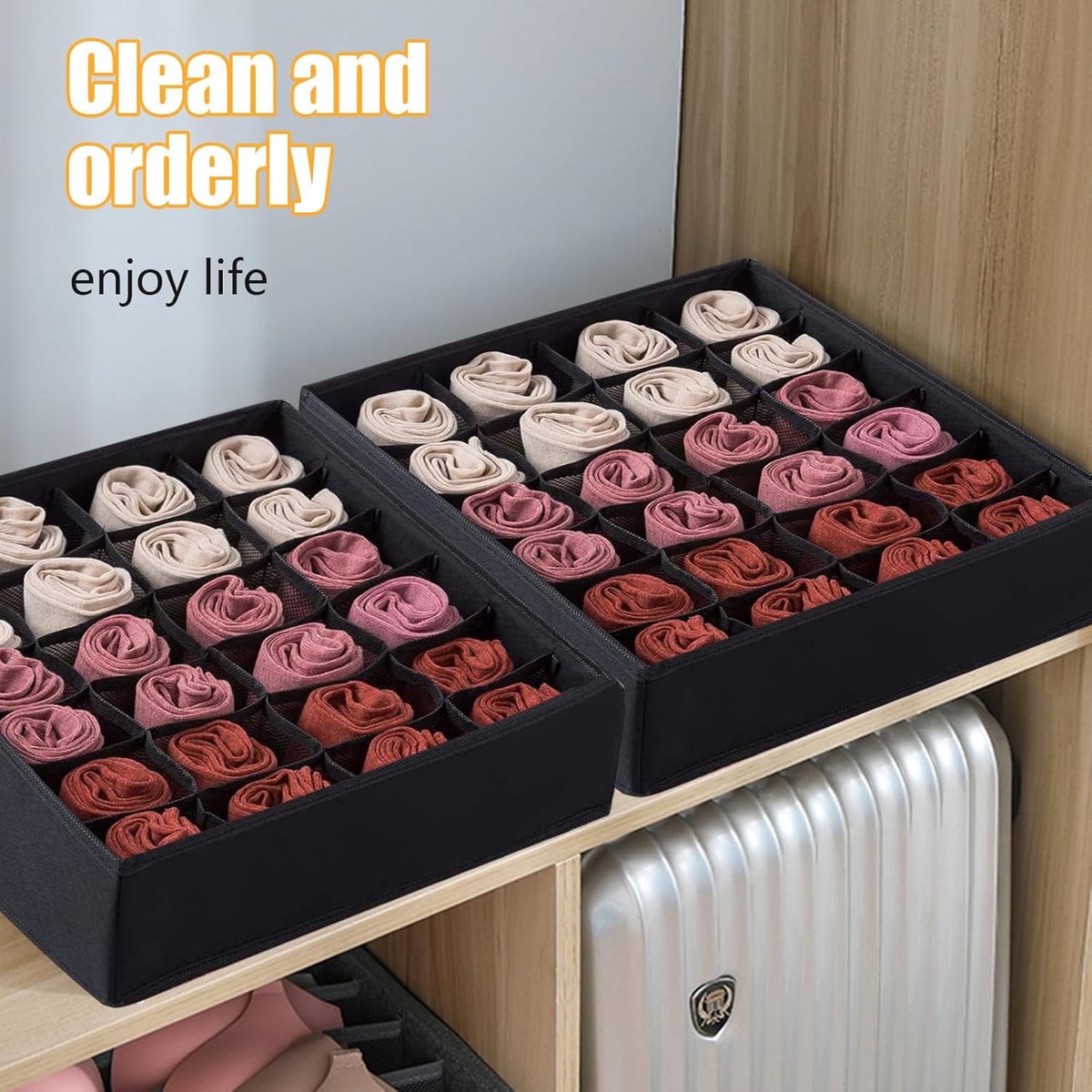 Underwear Storage Boxes - 2 Pieces - 24 Compartments - Drawer Organizer - Bra Organizer - Sock Organizer - Collapsible Storage Box - Underwear Divider - For — image 4