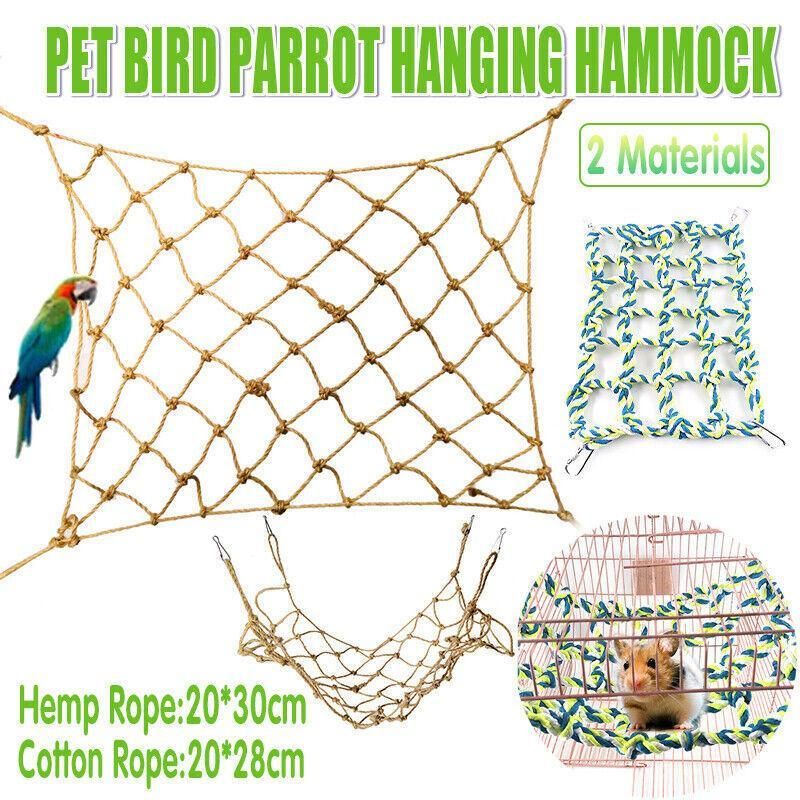 Hanging Climbing Net for Birds and Small Pets Cotton or Hemp Rope Cage Hammock - Hemp Rope — image 2