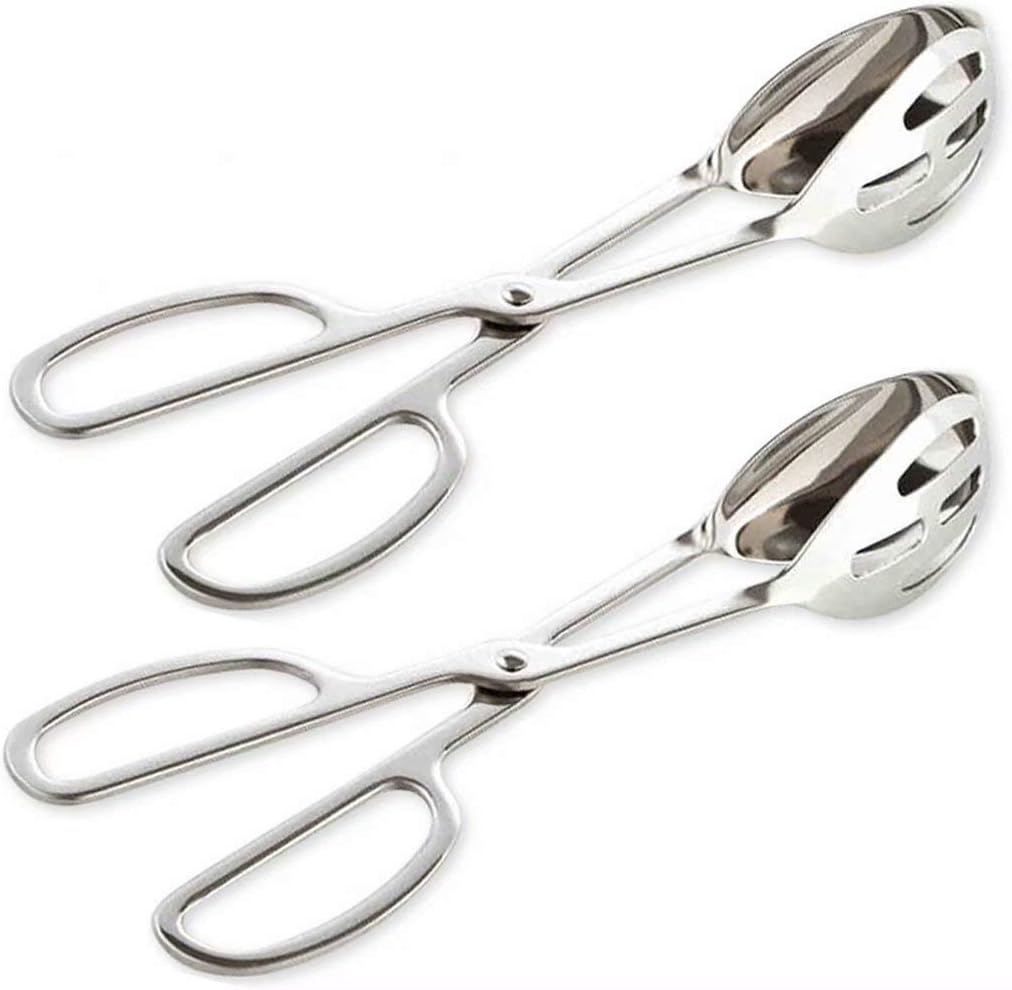 2-PACK Serving Tongs for Cooking Buffet Party Catering, Thickening Food Serving Cake Bread Kitchen Salad Tongs, Stainless Steel