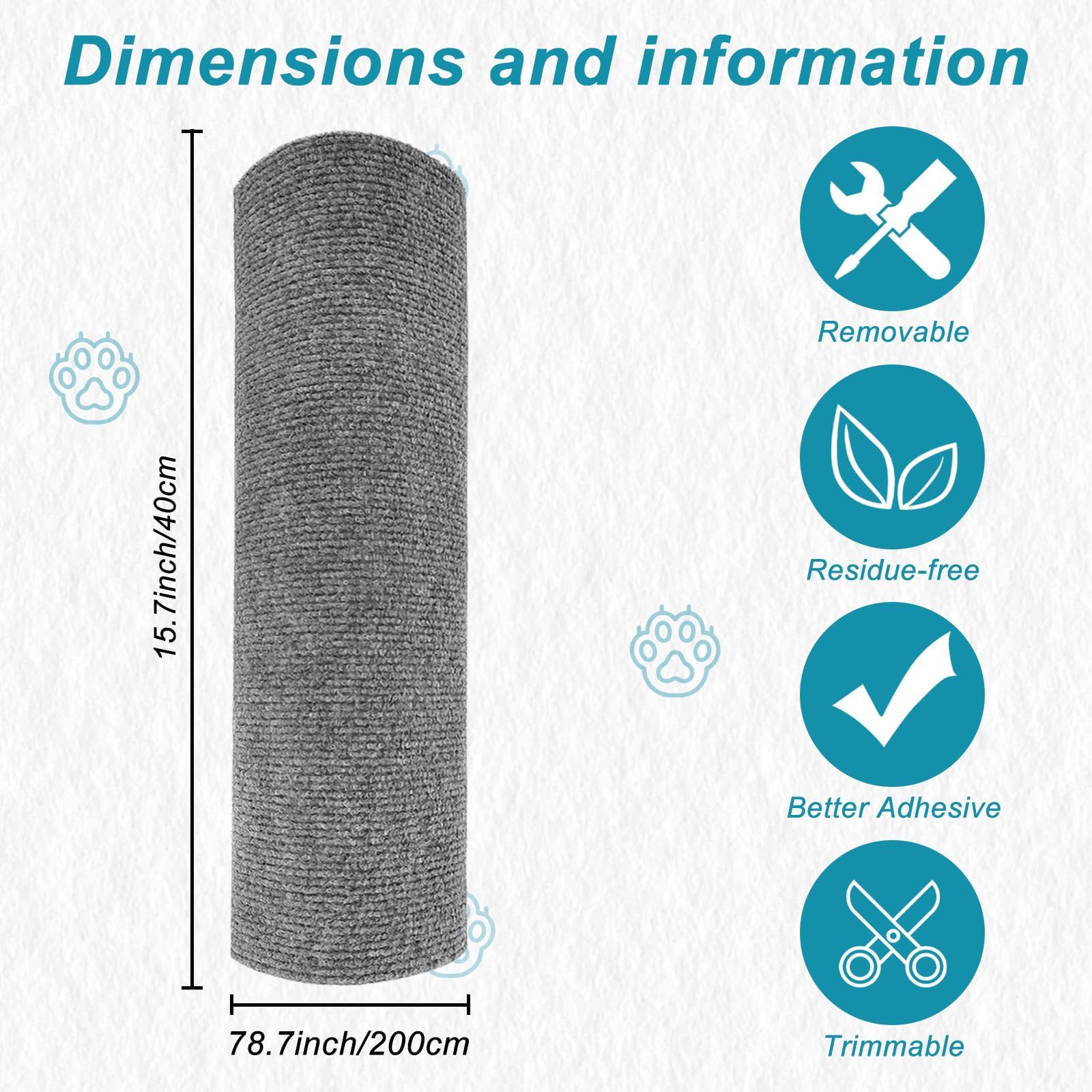 Trimmable Cat Scratching Post Carpet Covered 78.7”x15.8” Self-Adhesive Cat Tree Shelves Replacement Parts Mat Cat Scratcher (Gray) — image 3