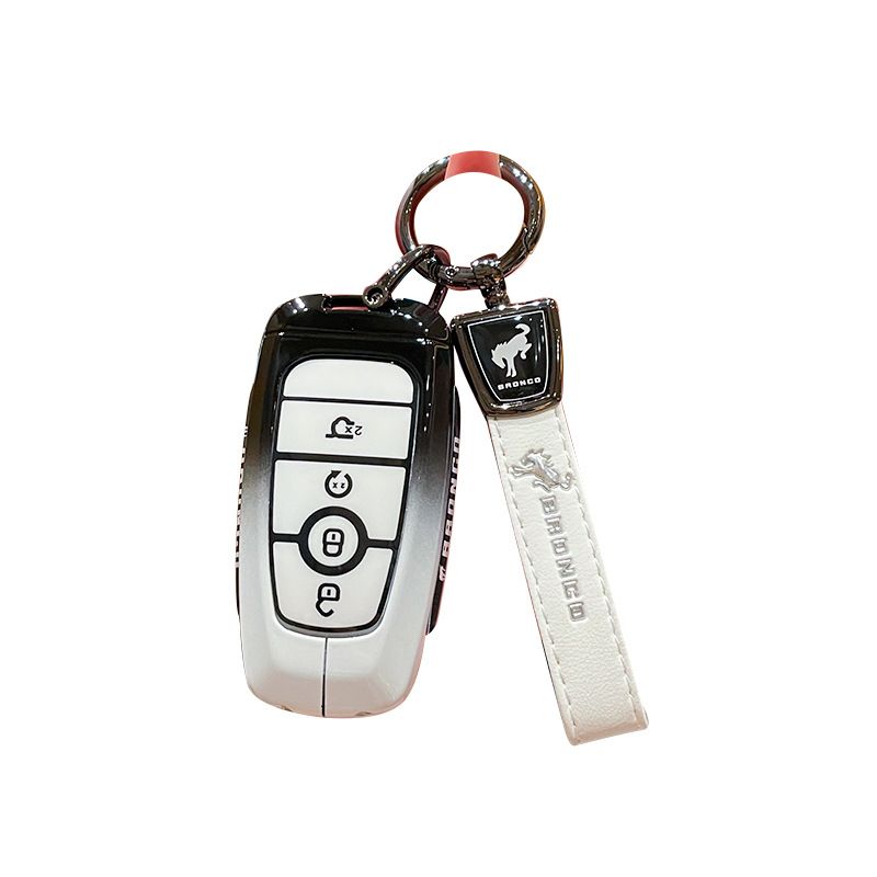 Fragrant car island Jiangling Liema Key Case 3 Button Standard 4-key gradient black and white single bag + black leather rope buckle — image 6